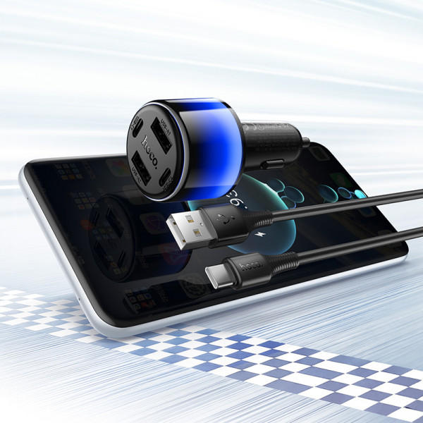 Автомобільний зарядний пристрій HOCO Z69 Vivido 24W(2C2A) car charger set(Type-C) Black (6942007681551)