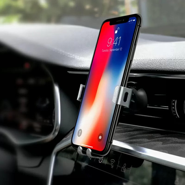 Автотримач для телефона HOCO CA56 Plus Armor metal gravity car holder Black Silver