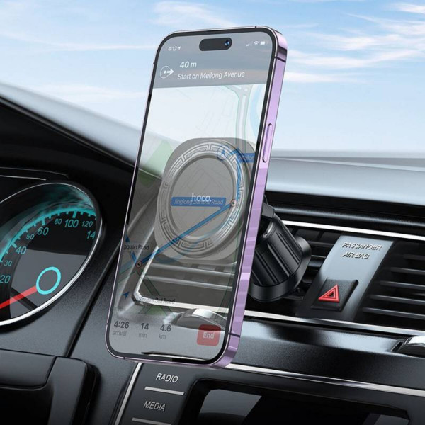 Автотримач для телефона HOCO H28 Rainbow ring magnetic car holder(air outlet) Чорний