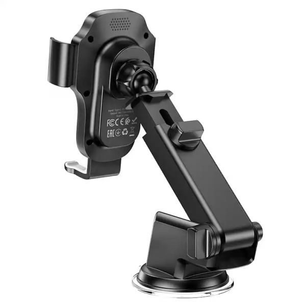 Автотримач для телефона з БЗП HOCO HW3 Wise automatic induction wireless fast charging car holder(center console) Black (6931474791849)