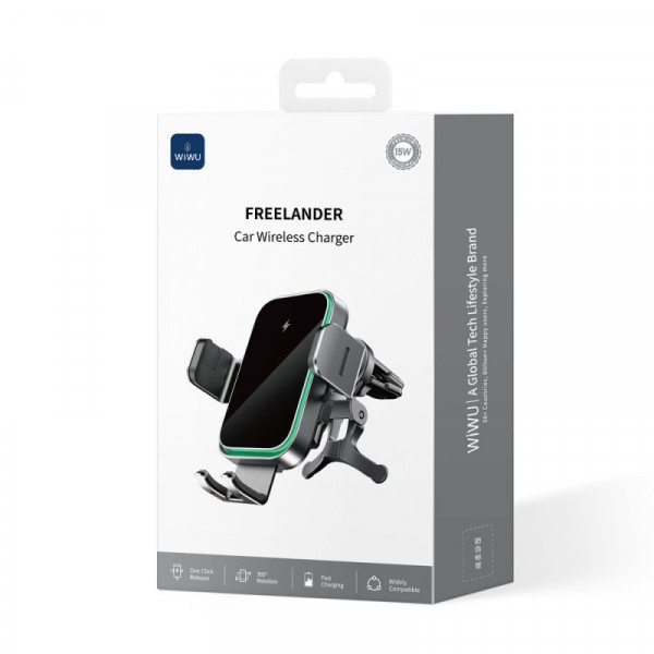 Автотримач для телефона з БЗП WIWU FREELANDER Car Wireless Charger CH-313 Black (6976195097351)