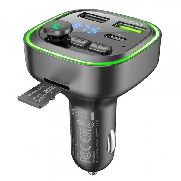 АЗП з FM-модулятором BOROFONE BC48 Broad QC3.0 car BT FM transmitter 18W Black (6941991104039)