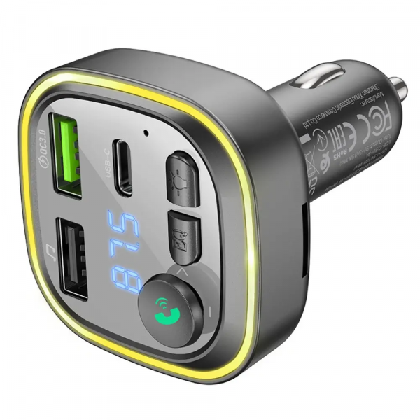 АЗП з FM-модулятором BOROFONE BC48 Broad QC3.0 car BT FM transmitter 18W Black (6941991104039)