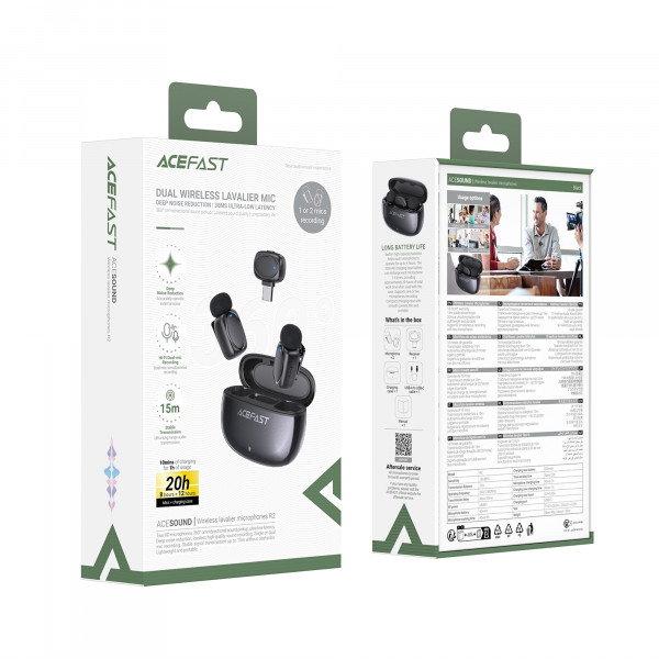 Бездротова мікрофонна система ACEFAST R2 wireless lavalier microphones Black (6974316284901)