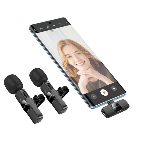 Бездротова мікрофонна система BOROFONE BFK15 Dual-mic lavalier wireless digital microphone (iP/Type-C) Чорний