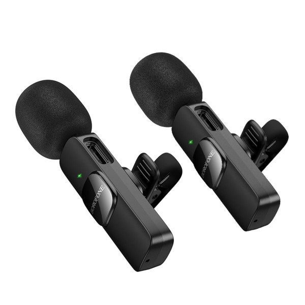 Бездротова мікрофонна система BOROFONE BFK15 Dual-mic lavalier wireless digital microphone (iP/Type-C) Чорний