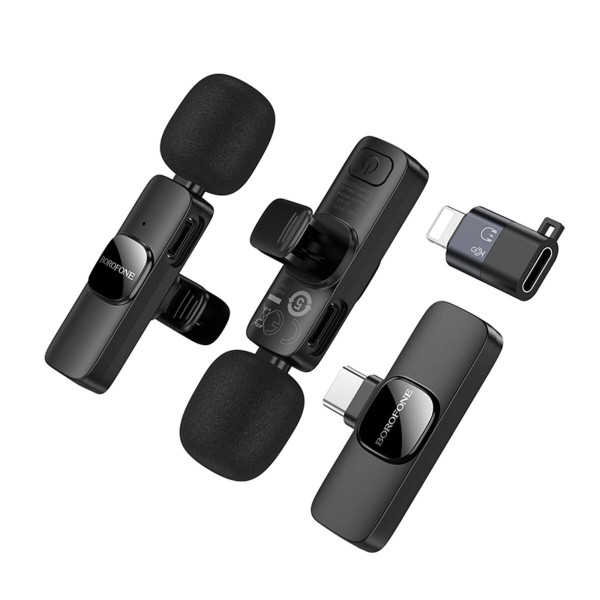 Бездротова мікрофонна система BOROFONE BFK15 Dual-mic lavalier wireless digital microphone (iP/Type-C) Чорний