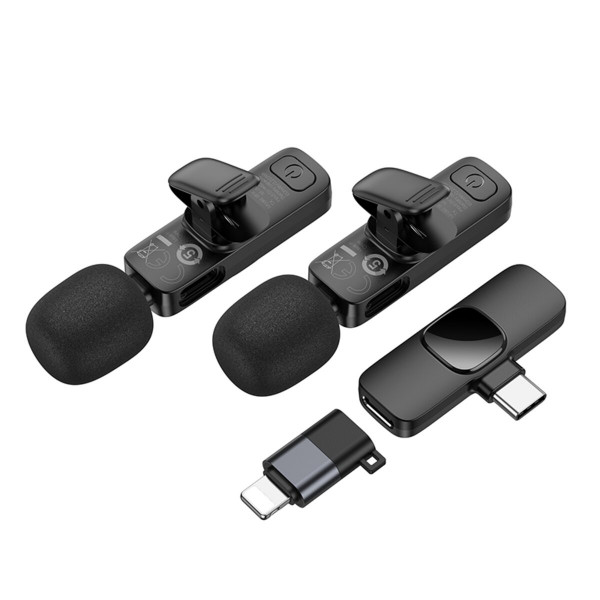 Бездротова мікрофонна система BOROFONE BFK15 Dual-mic lavalier wireless digital microphone (iP/Type-C) Чорний