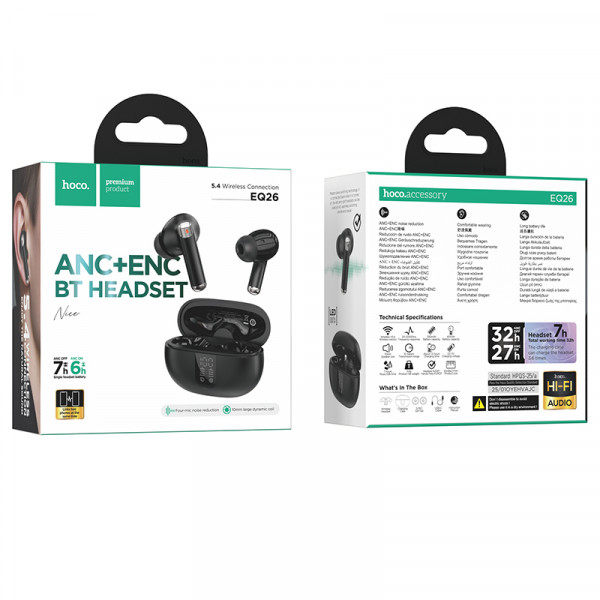 Бездротові навушники HOCO EQ26 Nice true wireless ANC+ENC BT headset Black (6942007652155)