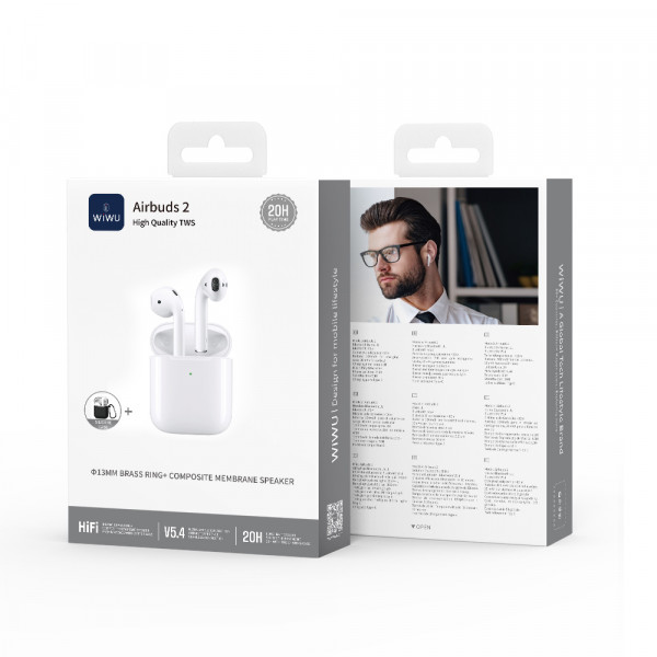 Бездротові навушники TWS WIWU Airbuds 2, ENC, White (6976975613689)