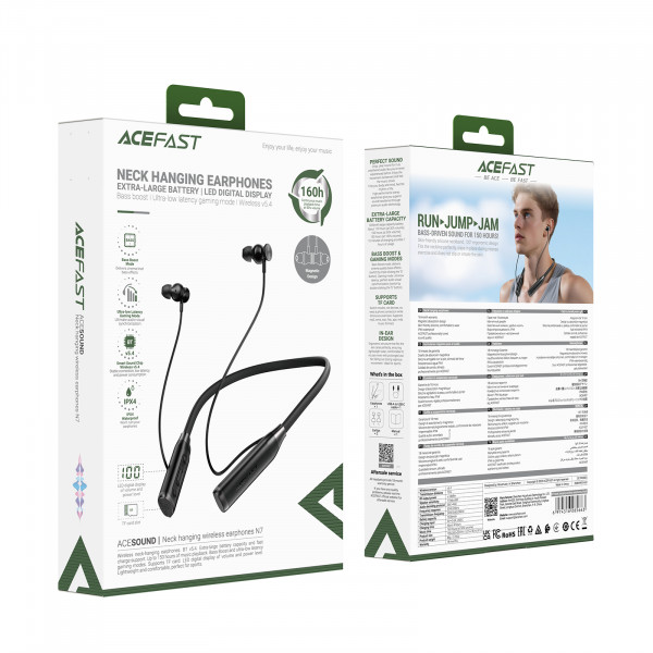 Бездротові спортивні навушники ACEFAST N7 neck hanging wireless earphones Black (6974316285663)