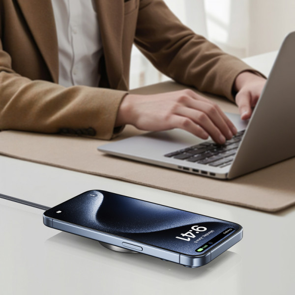 Бездротовий зарядний пристрій ACEFAST E24 QI2 desktop magnetic wireless charger with cable, Metal Gray (6974316284758)