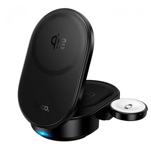 Бездротовий зарядний пристрій HOCO CQ23 Pole Qi2.2 3-in-1 magnetic wireless fast charger Black (6942007676960)