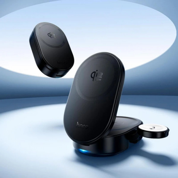 Бездротовий зарядний пристрій HOCO CQ23 Pole Qi2.2 3-in-1 magnetic wireless fast charger Black (6942007676960)