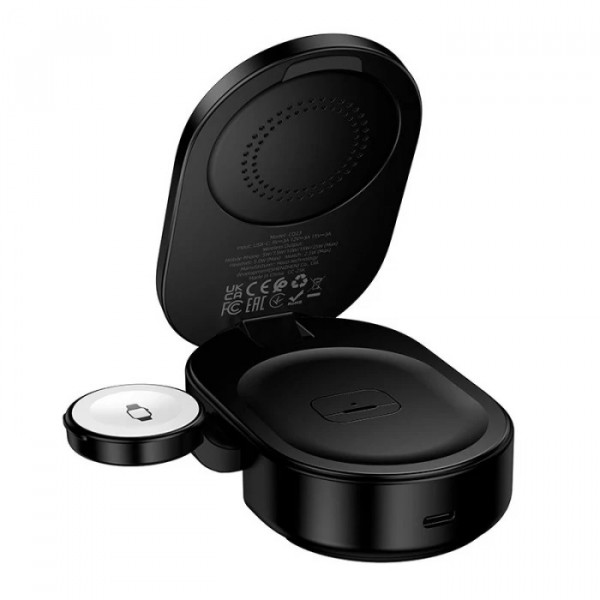 Бездротовий зарядний пристрій HOCO CQ23 Pole Qi2.2 3-in-1 magnetic wireless fast charger Black (6942007676960)
