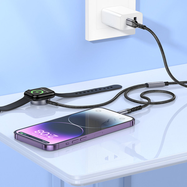 Бездротовий зарядний пристрій HOCO CW54 2-in-1 charging cable iP+iWatch Чорний