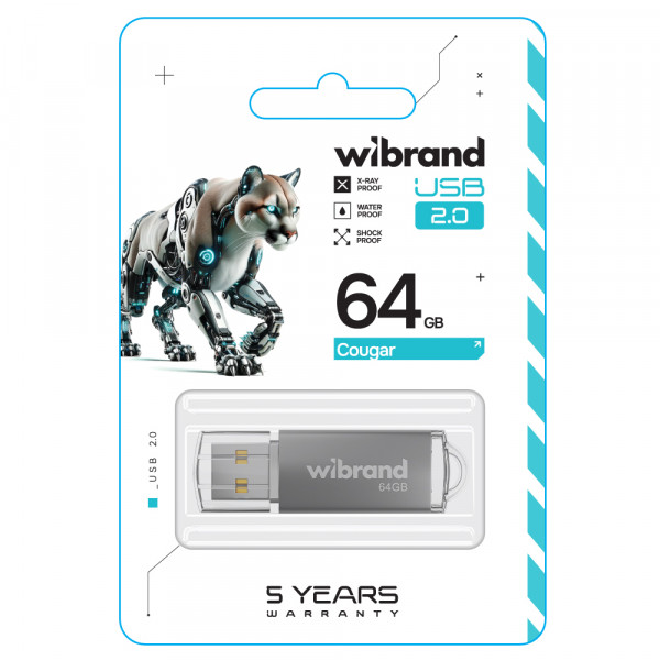 Флеш-накопичувач Wibrand USB 2.0 Cougar 64Gb Silver (WI2.0/CU64P1S)