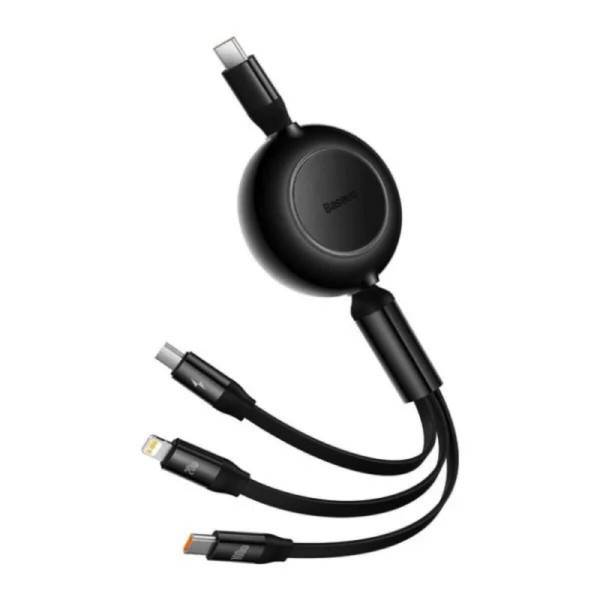 Кабель Baseus Bright Mirror 2 Series Retractable 3-in-1 Fast Charging Data Cable Type-C to M+L+C 100W 1.1m Чорний