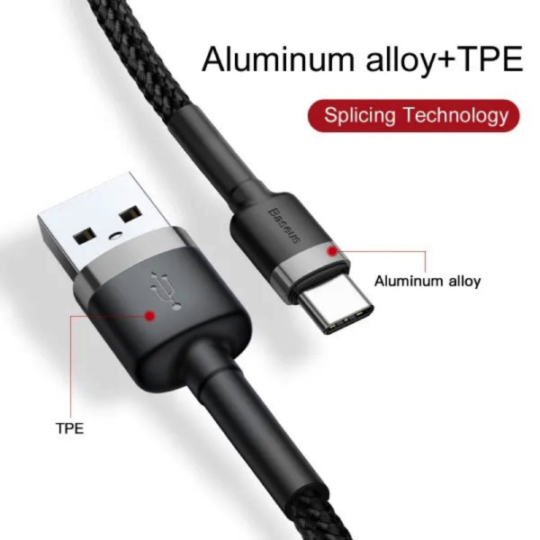 Кабель Baseus Cafule Cable USB For Type-C 3A 0.5m Gray+Чорний