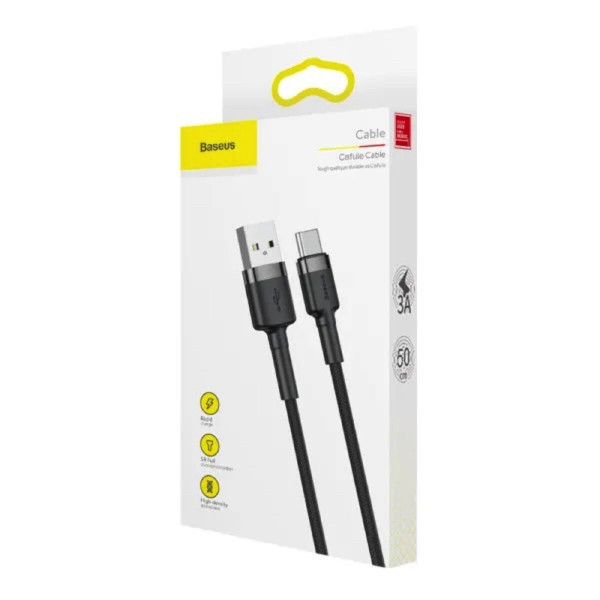 Кабель Baseus Cafule Cable USB For Type-C 3A 0.5m Gray+Чорний