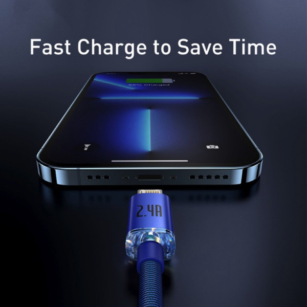 Кабель Baseus Crystal Shine Series Fast Charging Data Cable USB to iP 2.4A 2m Blue