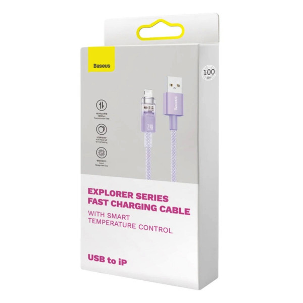 Кабель Baseus Explorer Series Fast Charging Cable with Smart Temperature Control USB to iP 2.4A 1m Purple