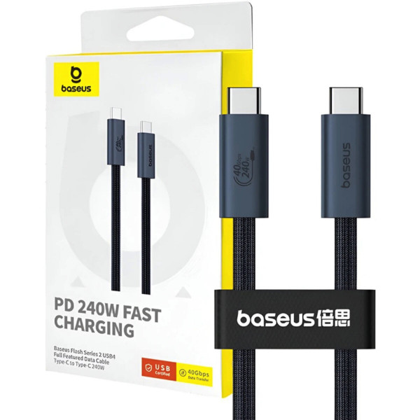 Кабель Baseus Flash Series 2 USB4 Full Featured Data Cable Type-C to Type-C 240W 1m Cluster Чорний