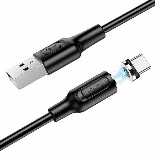 Кабель BOROFONE BX41 USB to Type-C 2.4A, 1m, PVC, PVC connectors, magnetic, Чорний