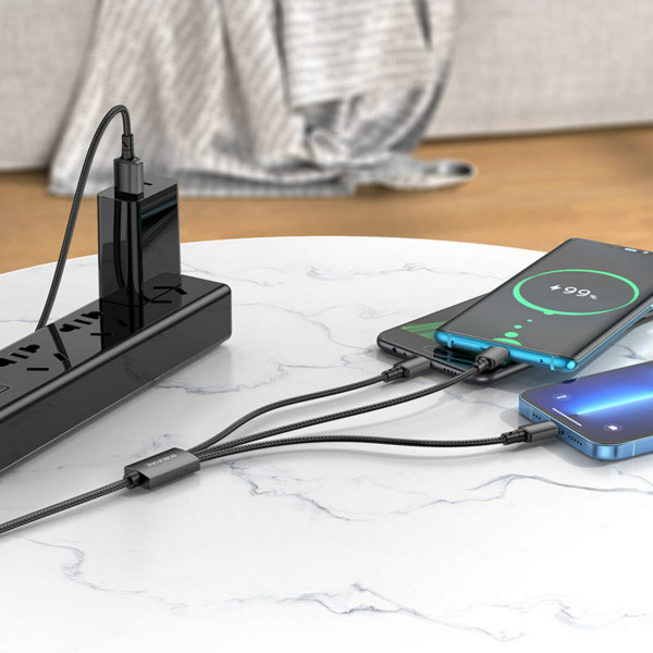 Кабель BOROFONE BX72 3-in-1 charging cable(iP+Type-C+Micro) Чорний