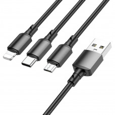 Кабель BOROFONE BX72 3-in-1 charging cable(iP+Type-C+Micro) Чорний
