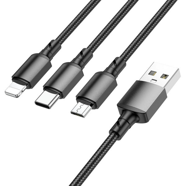 Кабель BOROFONE BX72 3-in-1 charging cable(iP+Type-C+Micro) Чорний