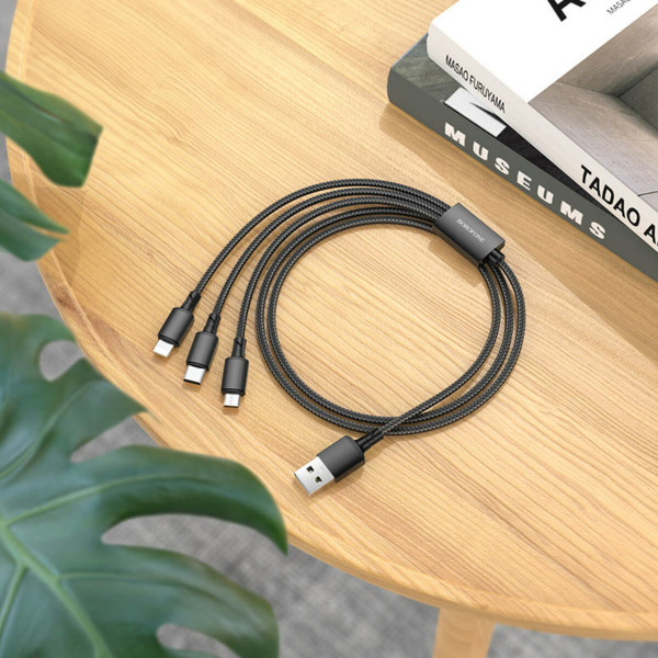 Кабель BOROFONE BX72 3-in-1 charging cable(iP+Type-C+Micro) Чорний