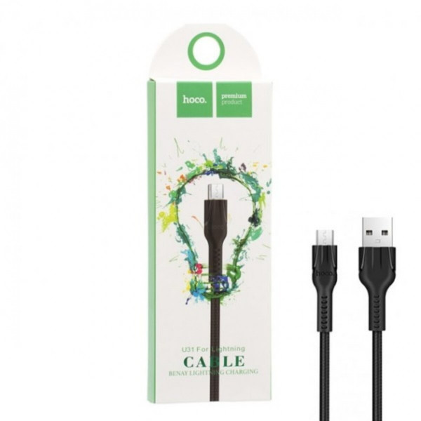Кабель HOCO U31 USB to iP 2.4A, 1m, nylon, TPE connectors, Black