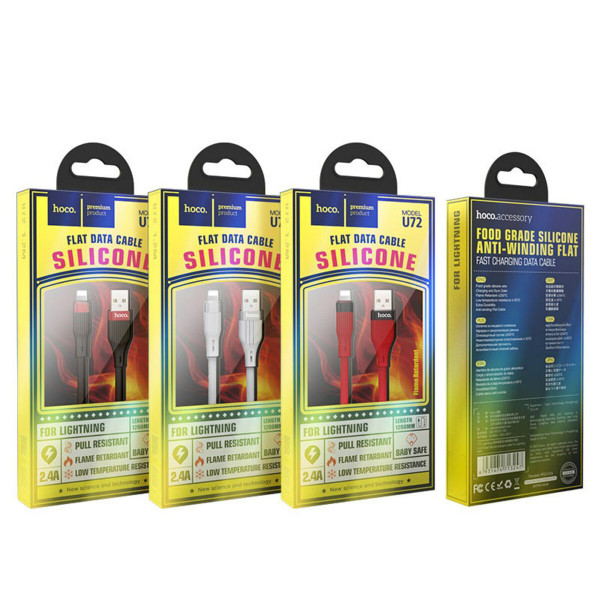 Кабель HOCO U72 USB to iP 2.4A, 1.2m, silicone, TPE connectors, Black