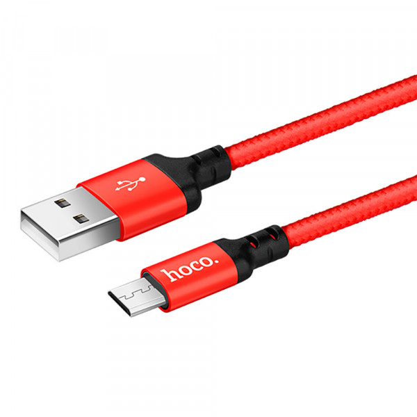 Кабель HOCO X14 USB to Micro 2,4A, 1m, nylon, aluminum connectors Black-red (6957531062851)
