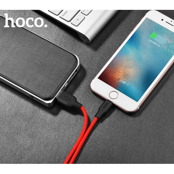 Кабель HOCO X21 USB to iP 2A, 1m, silicone, TPE connectors, Чорний+Червоний