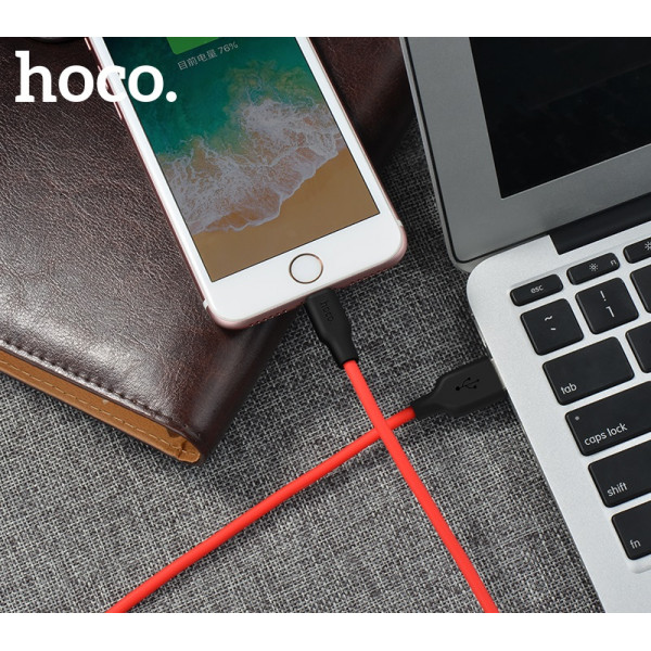 Кабель HOCO X21 USB to iP 2A, 1m, silicone, TPE connectors, Чорний+Червоний