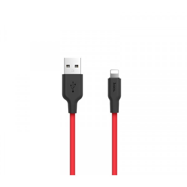 Кабель HOCO X21 USB to iP 2A, 1m, silicone, TPE connectors, Чорний+Червоний