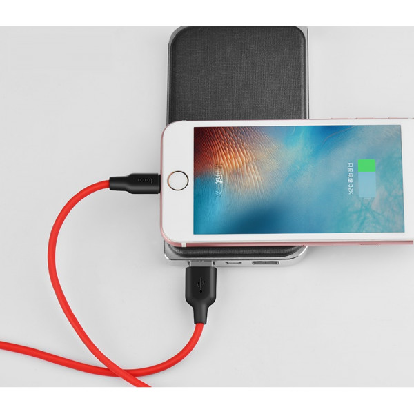 Кабель HOCO X21 USB to iP 2A, 1m, silicone, TPE connectors, Чорний+Червоний