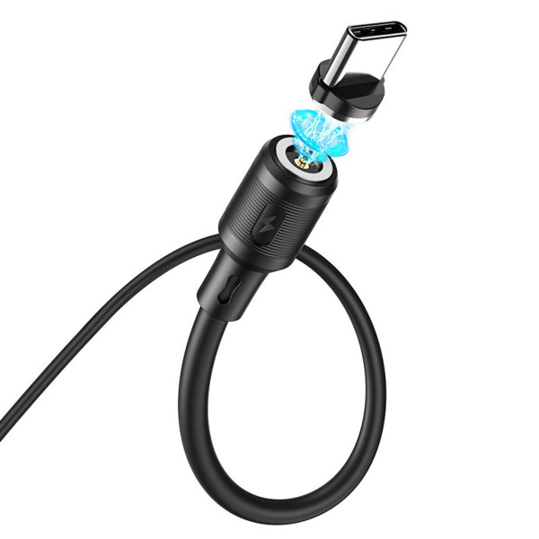 Кабель HOCO X52 USB to Type-C 3A, 1m, PVC, PVC connectors, magnetic, Чорний