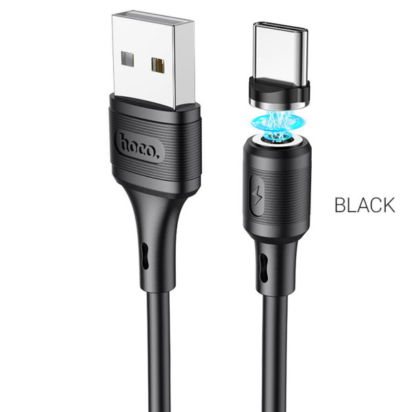 Кабель HOCO X52 USB to Type-C 3A, 1m, PVC, PVC connectors, magnetic, Чорний
