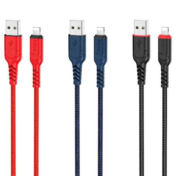 Кабель HOCO X59 USB to iP 2.4A, 1m, nylon, TPE connectors, Червоний