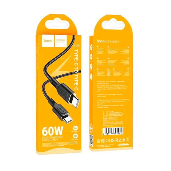 Кабель HOCO X95 Goldentop 60W charging data cable Type-C to Type-C Black