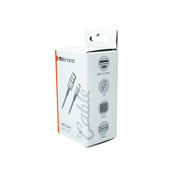 Кабель Mibrand MI-32 Nylon Charging Line USB for Type-C 2A 1m Black