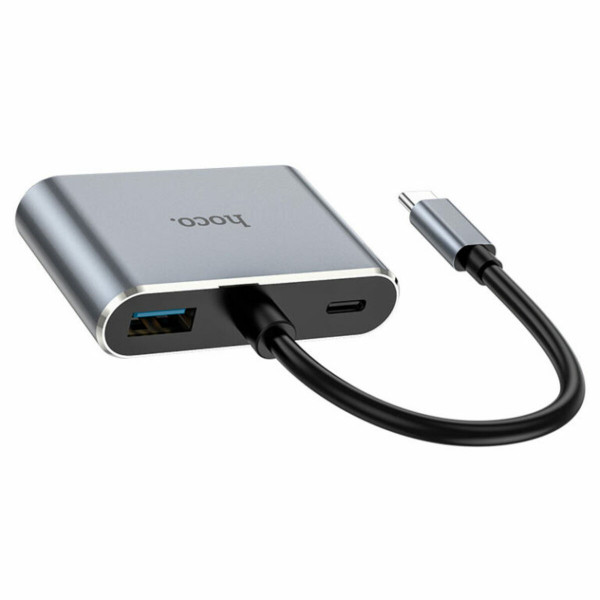 Кабель-перехiдник HOCO HB30 Eco Type-C multi-function converter(HDTV+VGA+USB3.0+PD) Metal Gray