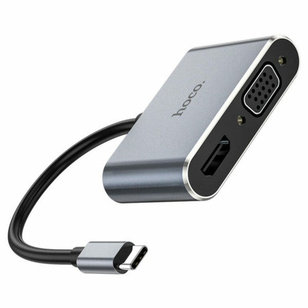 Кабель-перехiдник HOCO HB30 Eco Type-C multi-function converter(HDTV+VGA+USB3.0+PD) Metal Gray