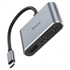 Кабель-перехiдник HOCO HB30 Eco Type-C multi-function converter(HDTV+VGA+USB3.0+PD) Metal Gray