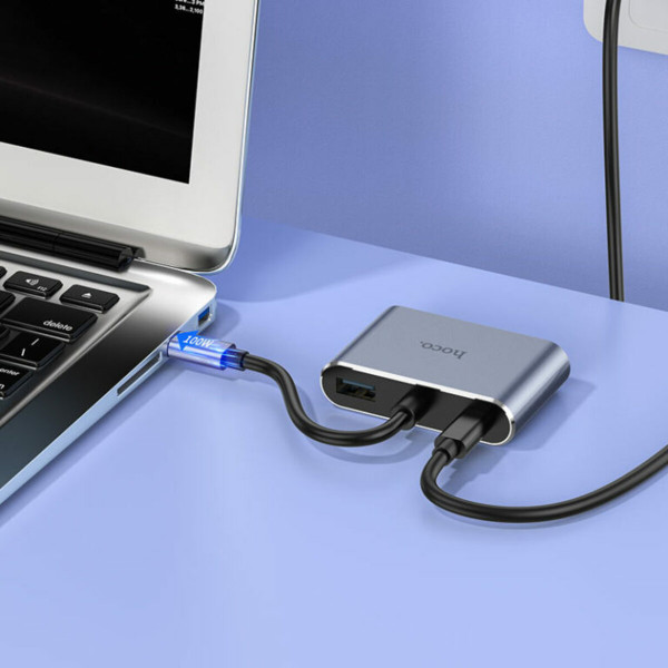Кабель-перехiдник HOCO HB30 Eco Type-C multi-function converter(HDTV+VGA+USB3.0+PD) Metal Gray