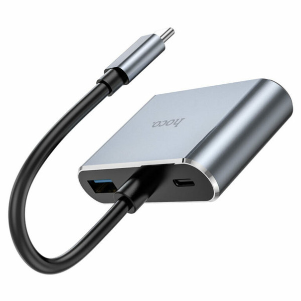 Кабель-перехiдник HOCO HB30 Eco Type-C multi-function converter(HDTV+VGA+USB3.0+PD) Metal Gray