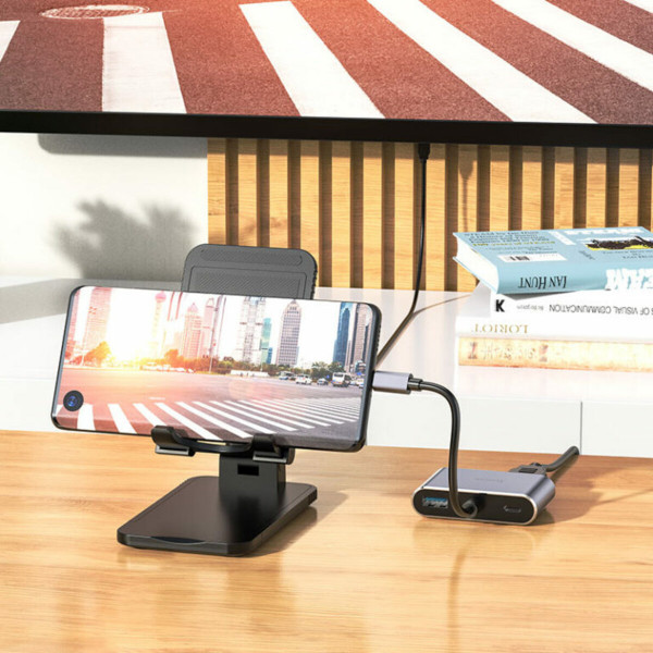 Кабель-перехiдник HOCO HB30 Eco Type-C multi-function converter(HDTV+VGA+USB3.0+PD) Metal Gray